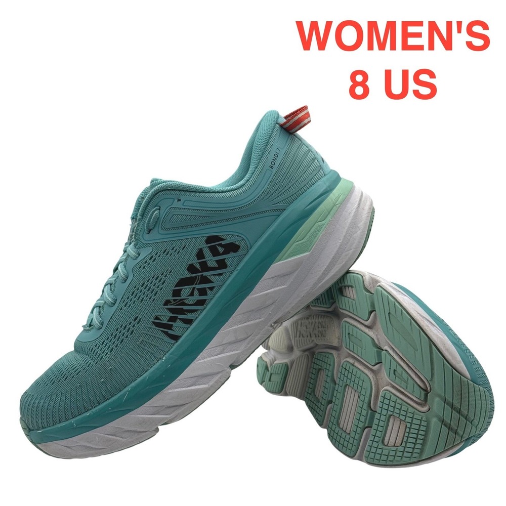 Hoka One One Bondi 7 Womens Running Shoes Teal Aqua Blue Sneakers 1110519 AEBL